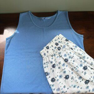 Women's Vintage Blue & White Floral Shorts & Tank Top Outfit Set